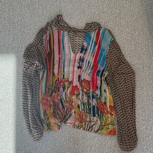 Anthropologie Multicolor Striped Floral Blouse